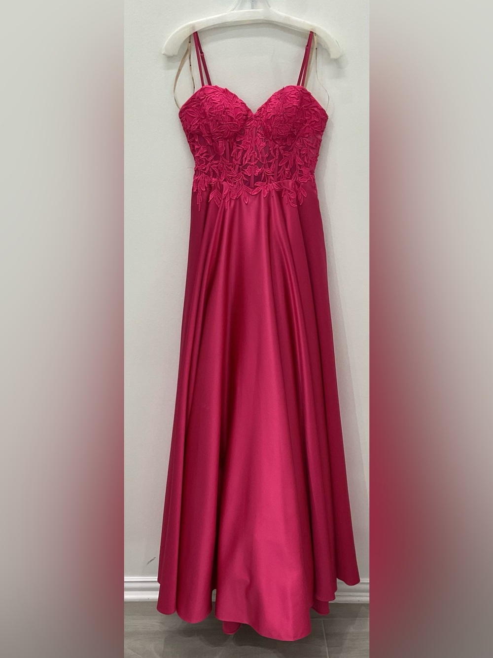 Faviana Vibrant Pink Embroidered Evening Gown